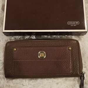 Coach Brown Pebbled Leather Zip Around Wallet NWT